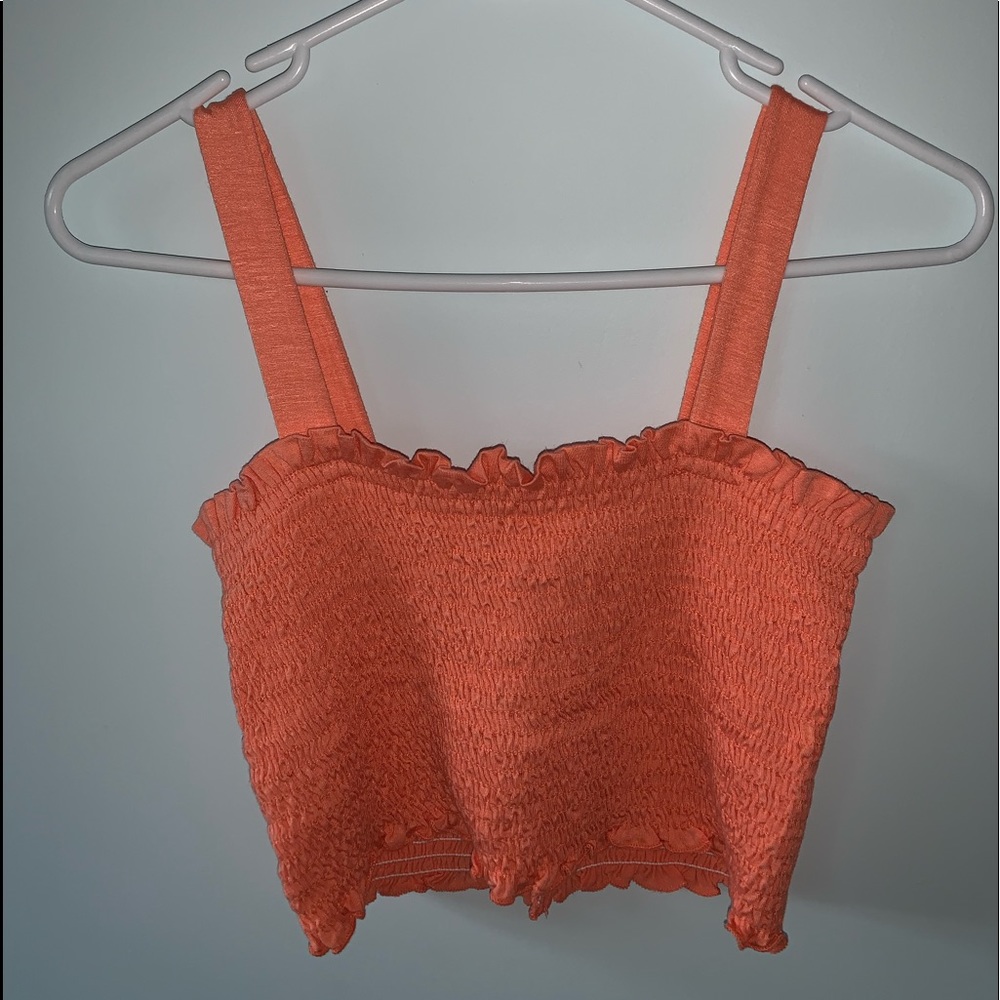 coral smocked tank top